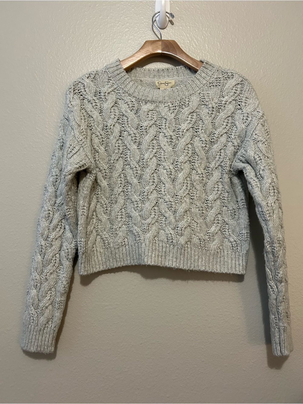 Jessica Simpson Light Gray Cable Knit Crewneck Sweater - Size S